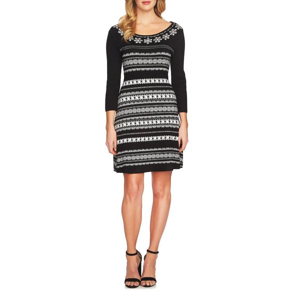 NWT Nordstrom CeCe A-Line Jacquard Knit Dress - Picture 1 of 3